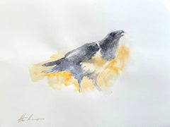 Raven, oiseau, aquarelle sur papier, peinture faite à la main, unique en son genre
