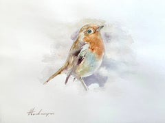 Robin, oiseau, aquarelle sur papier, peinture artisanale, unique en son genre