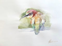 Sunbird, aquarelle sur papier, peinture faite à la main, unique en son genre