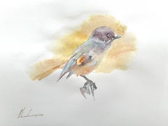 Aquarelle sur papier d'un oiseau Jay de Sibérie, faite à la main, exemplaire unique
