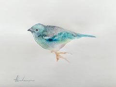Blue Tanager Bird Watercolor on Paper Handmade Painting, One of a Kind