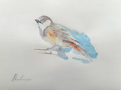 Pájaro Acuarela sobre Papel Pintura hecha a mano, Única en su especie