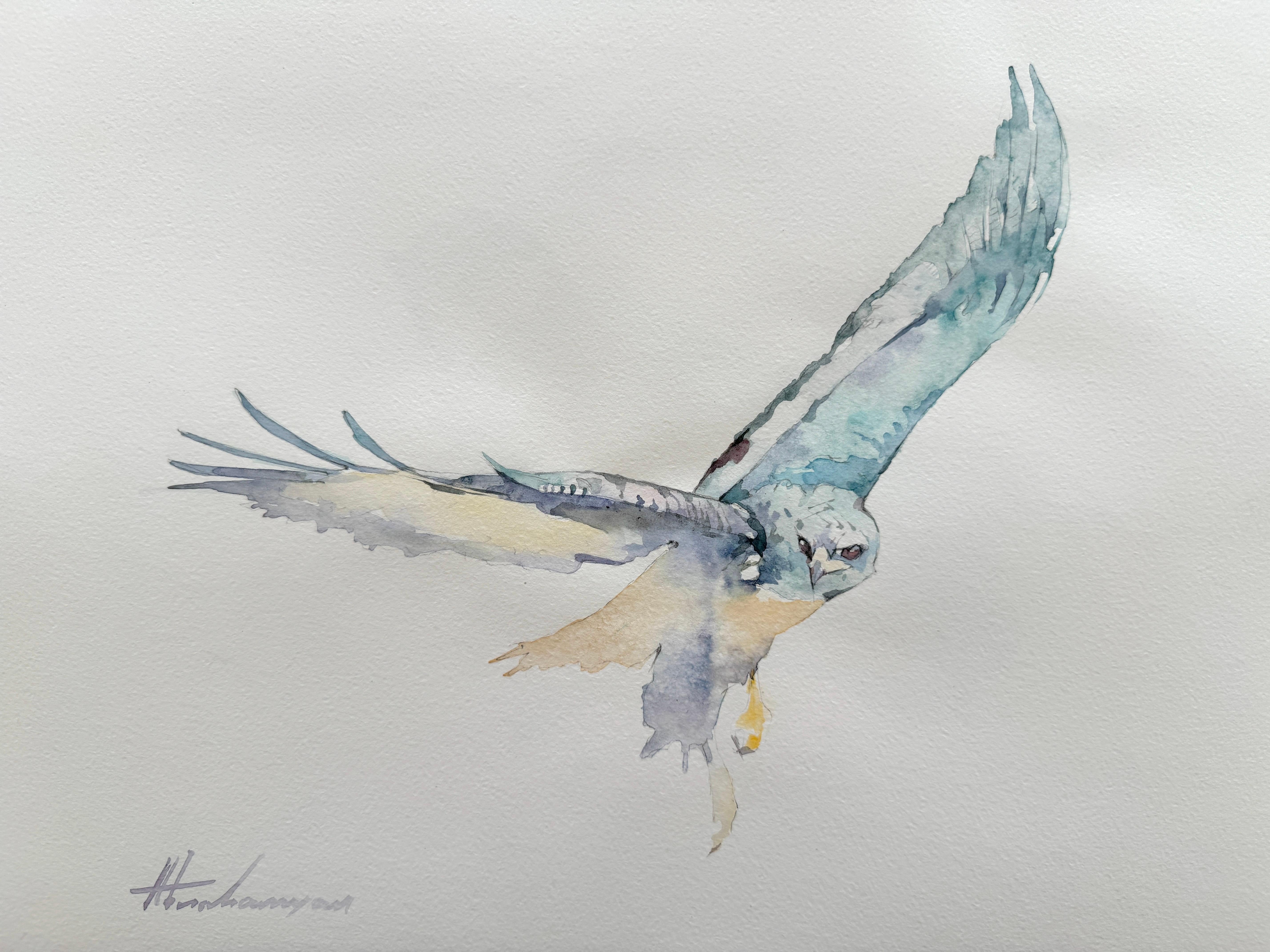 Aquarelle d'aigle sur papier faite à la main, unique en son genre