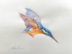 Oiseaux Kingfisher Aquarelle sur papier Peinture artisanale, pièce unique