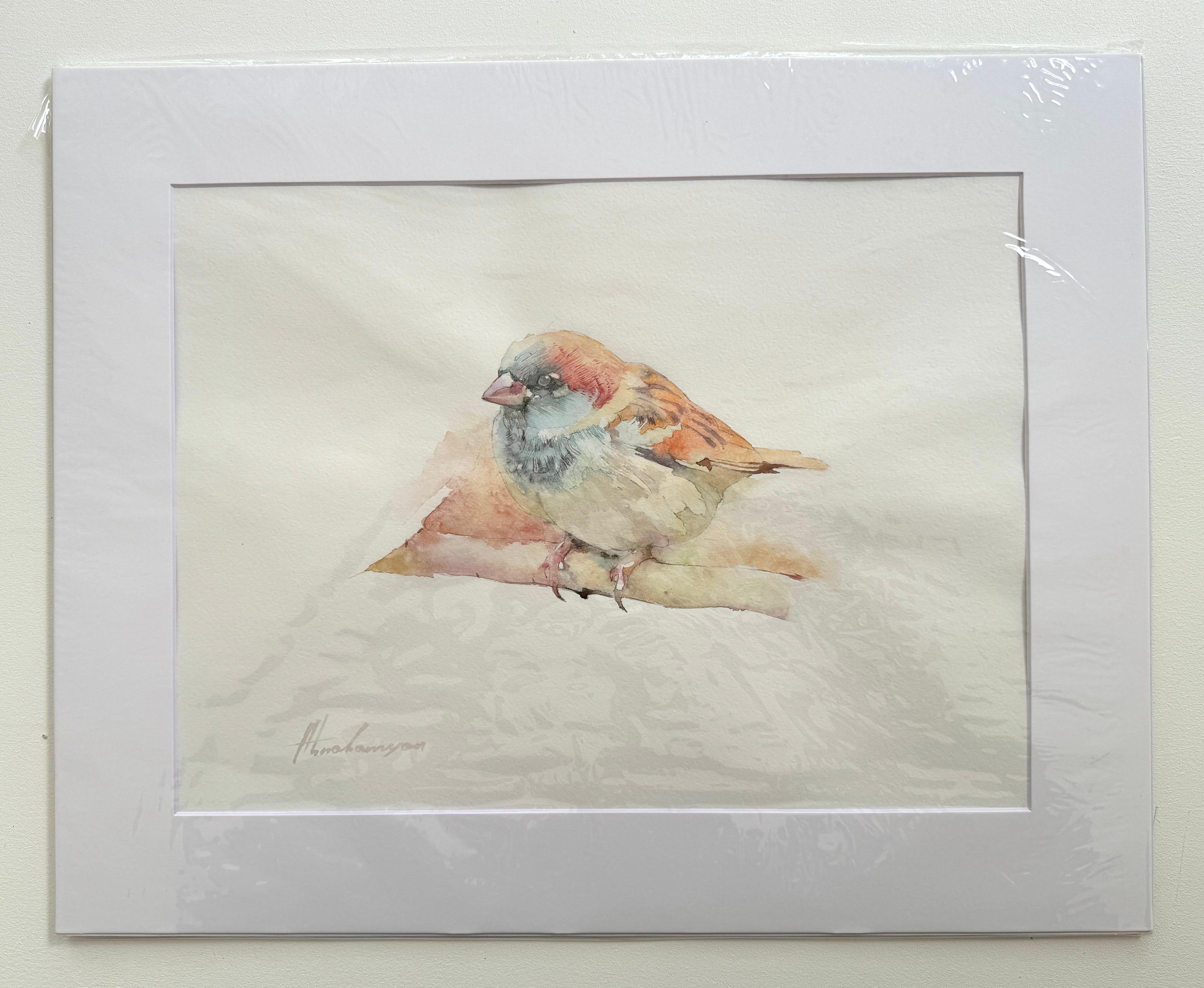 House Sparrow Bird Watercolor on Paper Handmade Painting, One of a Kind