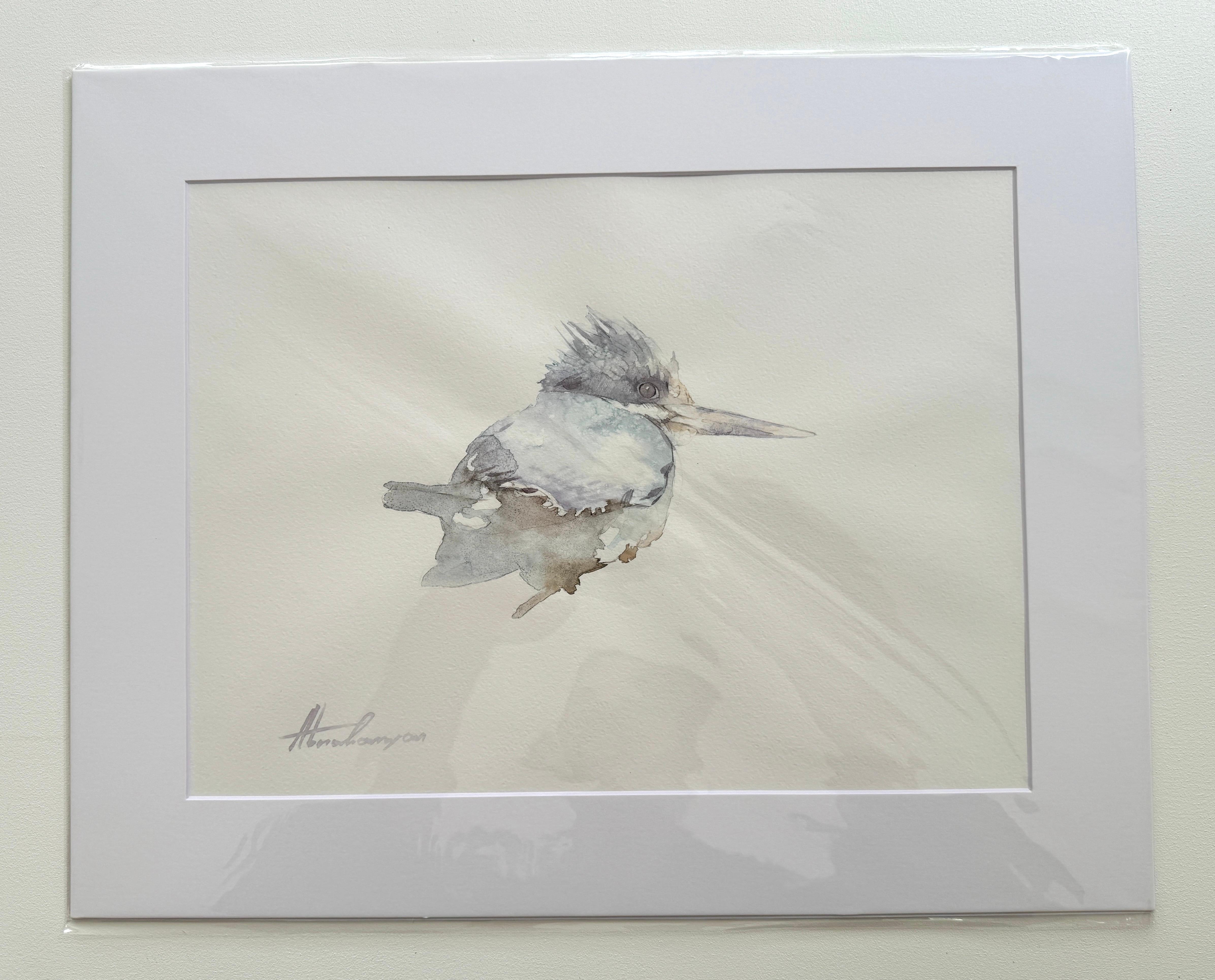 Kingfisher Vogel, Aquarell auf Papier, handgefertigtes Gemälde, einzigartig – Art von Artyom Abrahamyan