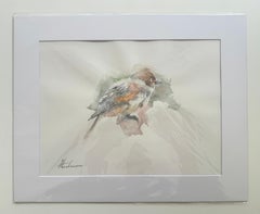 Sparrow Bird Watercolor on Paper Handmade Painting, One of a Kind