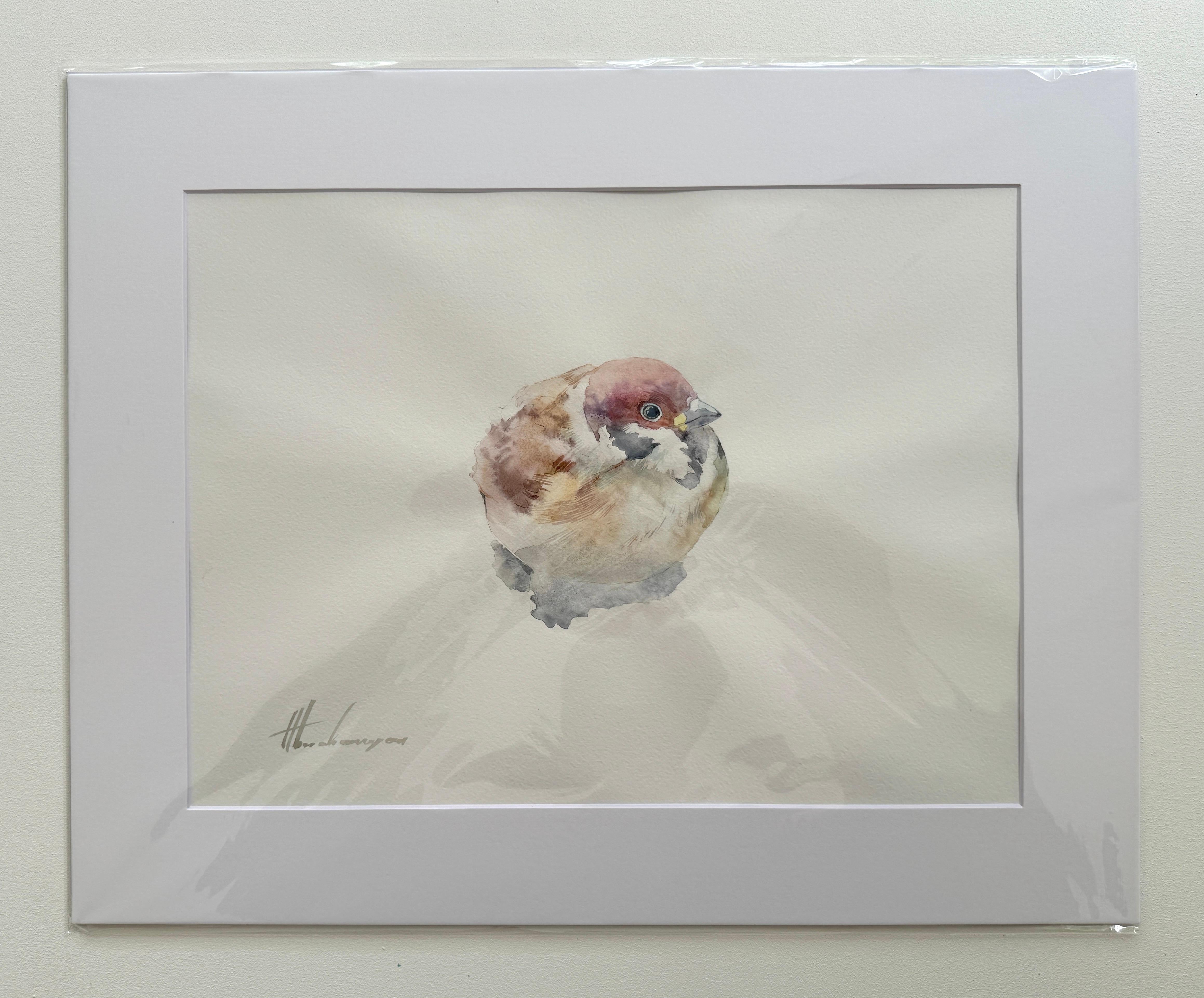 Pájaro gorrión Acuarela sobre papel Pintura hecha a mano, Única en su especie