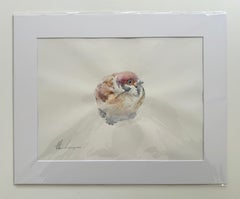 Sparrow Bird Watercolor on Paper Handmade Painting, One of a Kind