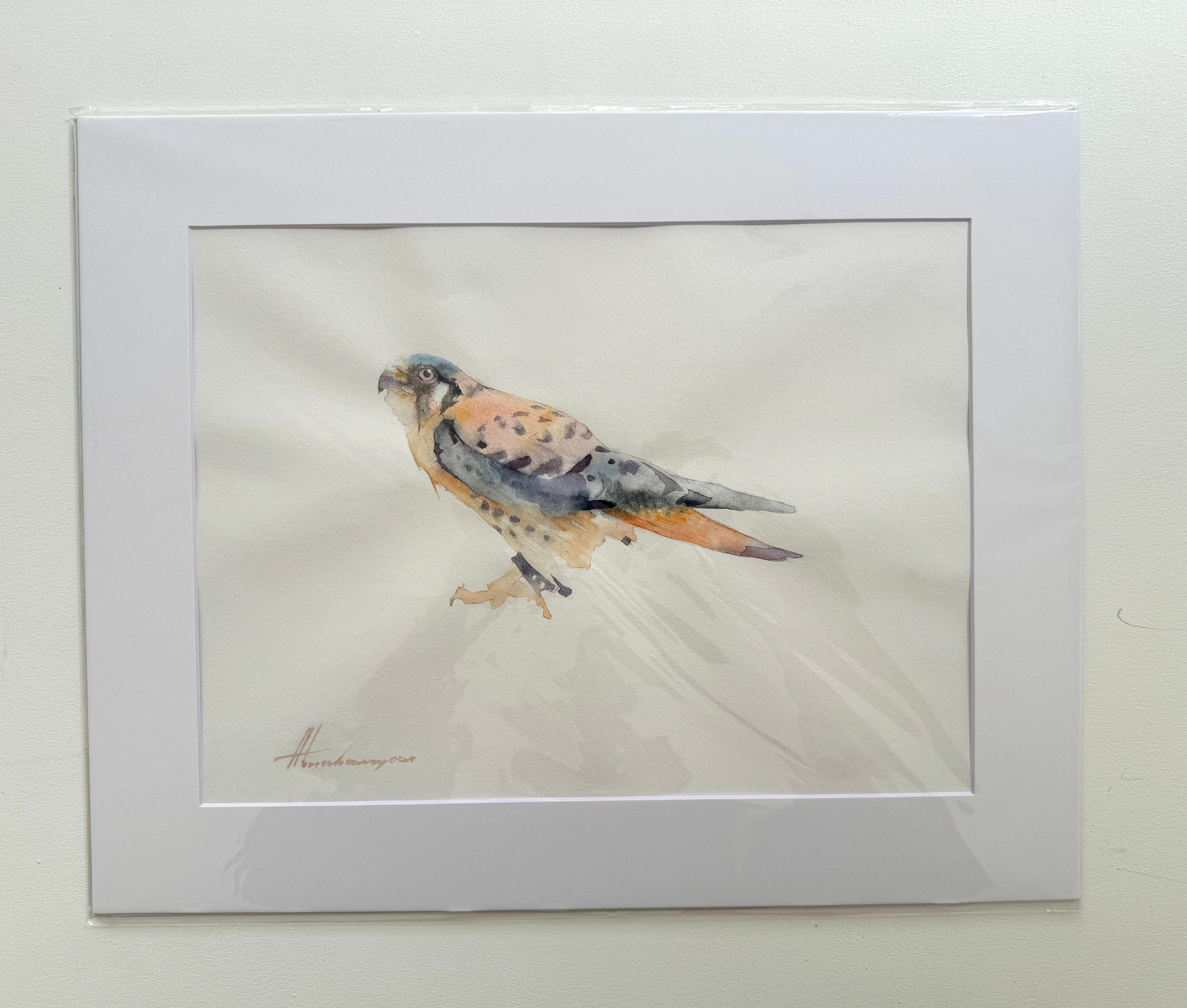 Artyom Abrahamyan Animal Art – Spargelfledermaus-Vogel-Aquarell auf Papier Handgefertigtes Gemälde, Unikat