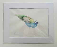 Peafowl Bird, Aquarell auf Papier, handgefertigtes Gemälde, Unikat