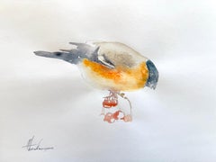 Bouvreuil Aquarelle sur papier Peinture faite à la main, unique en son genre