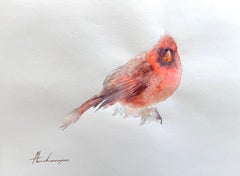 Cardinal Bird Watercolor on Paper Handmade Painting, One of a Kind