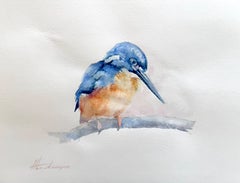 Oiseau Kingfisher Aquarelle sur papier Peinture artisanale, pièce unique