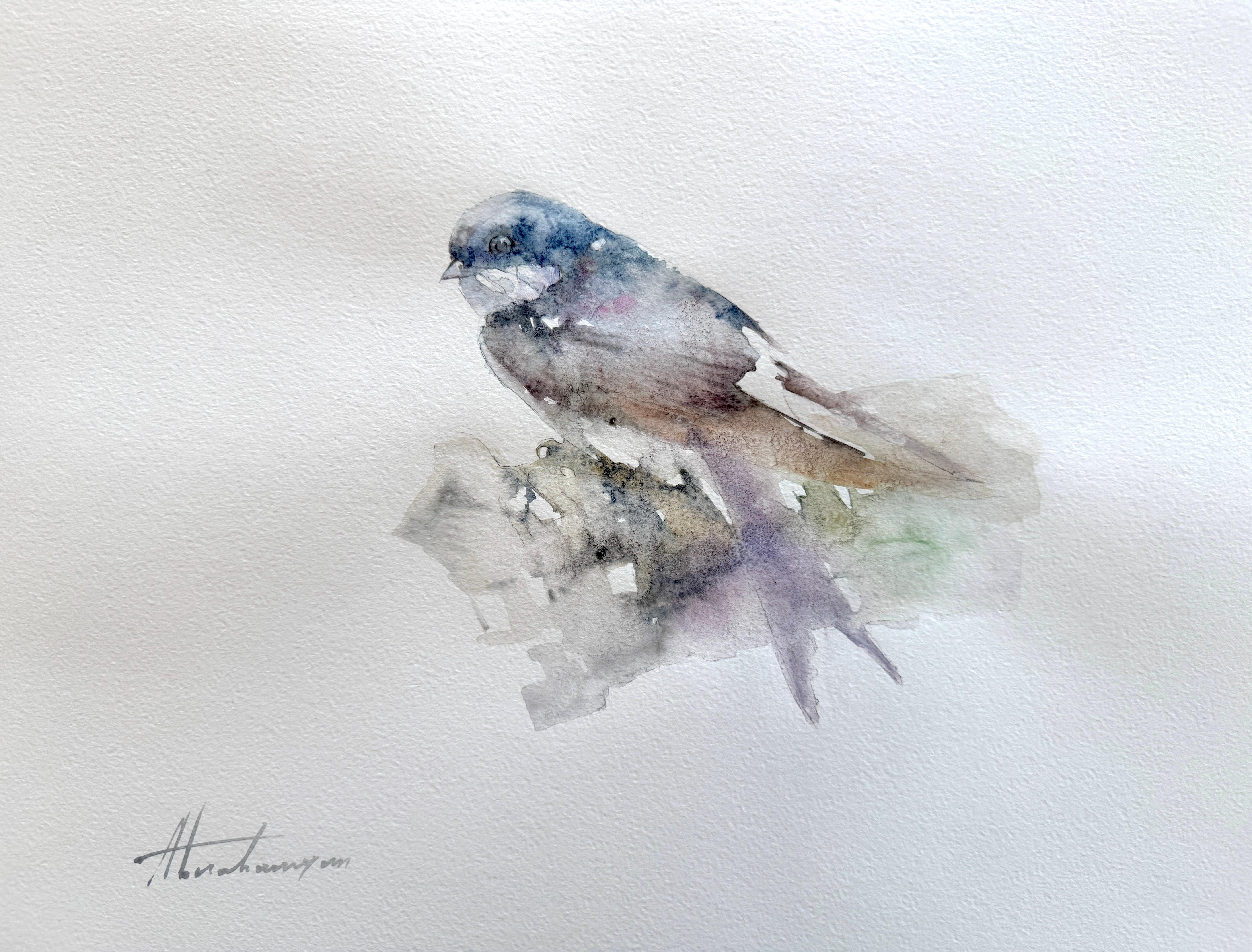 Swallow Bird, Aquarell auf Papier, handgefertigtes Gemälde, Unikat