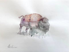 Aquarelle sur papier d'un animal bison faite à la main, unique en son genre