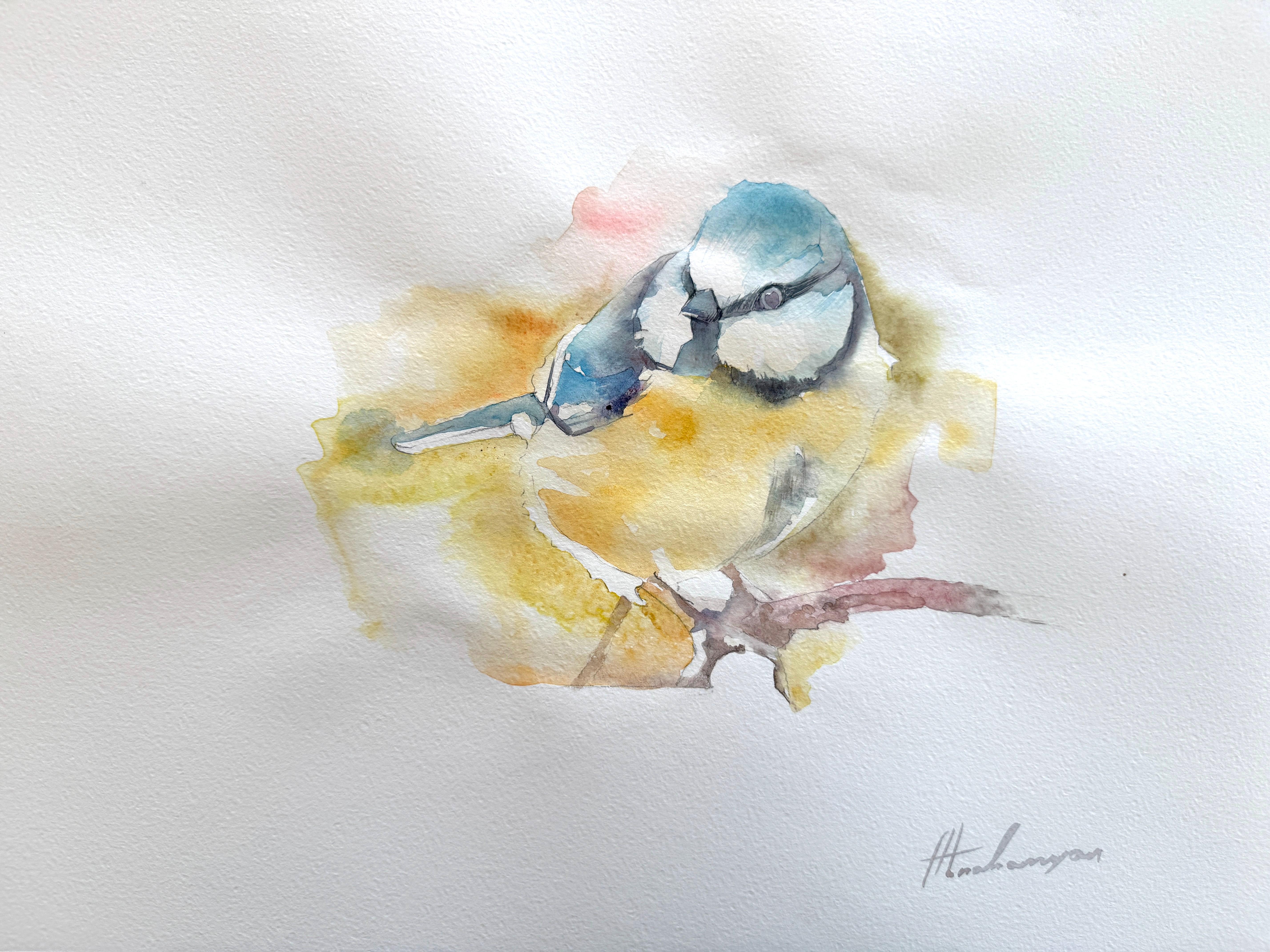 Mésange charbonnière Aquarelle sur papier Peinture faite à la main, unique en son genre