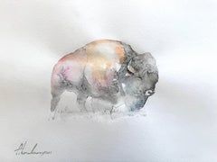 Aquarelle sur papier d'un animal bison faite à la main, unique en son genre