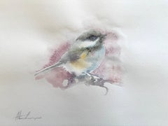 Chickadee Bird Watercolor on Paper Handmade Painting, One of a Kind