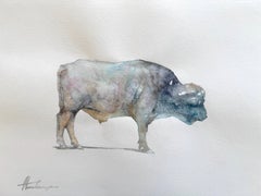 Buffalo Animal Aquarelle sur papier Peinture faite à la main, Unique en son genre