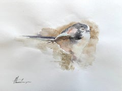 Long-tailed Tit bird Watercolor on Paper Handmade Painting, One of a Kind