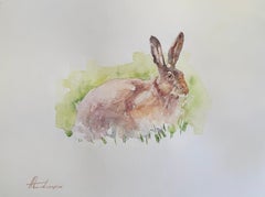 Bunny Tier-Aquarell auf Papier, handgefertigtes Gemälde, Unikat