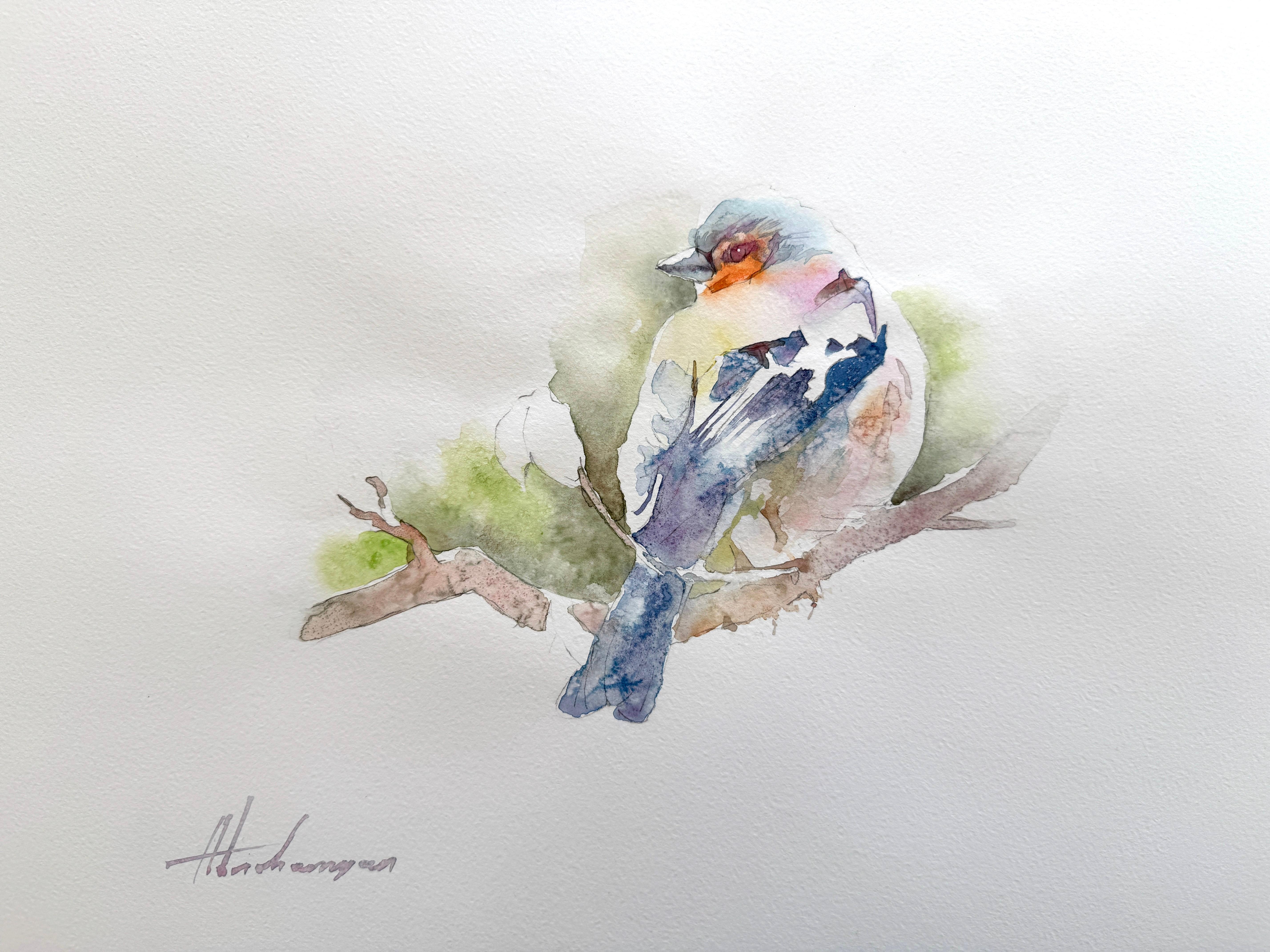 Aquarelle d'oiseau sur papier faite à la main, unique en son genre