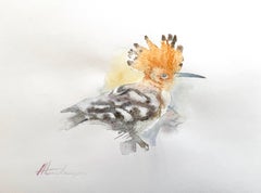 Oiseau huppe aquarelle sur papier Peinture faite à la main, unique en son genre