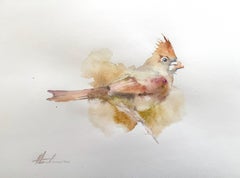 Cardinal Bird Watercolor on Paper Handmade Painting, One of a Kind