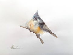 Aquarelle sur papier d'un oiseau de Titmouse touffeté, unique en son genre