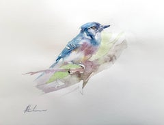 Blue Jay Bird Watercolor on Paper Handmade Painting, One of a Kind