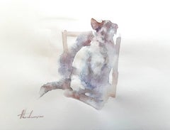Gato Animal Acuarela sobre Papel Pintura hecha a mano, Única en su especie