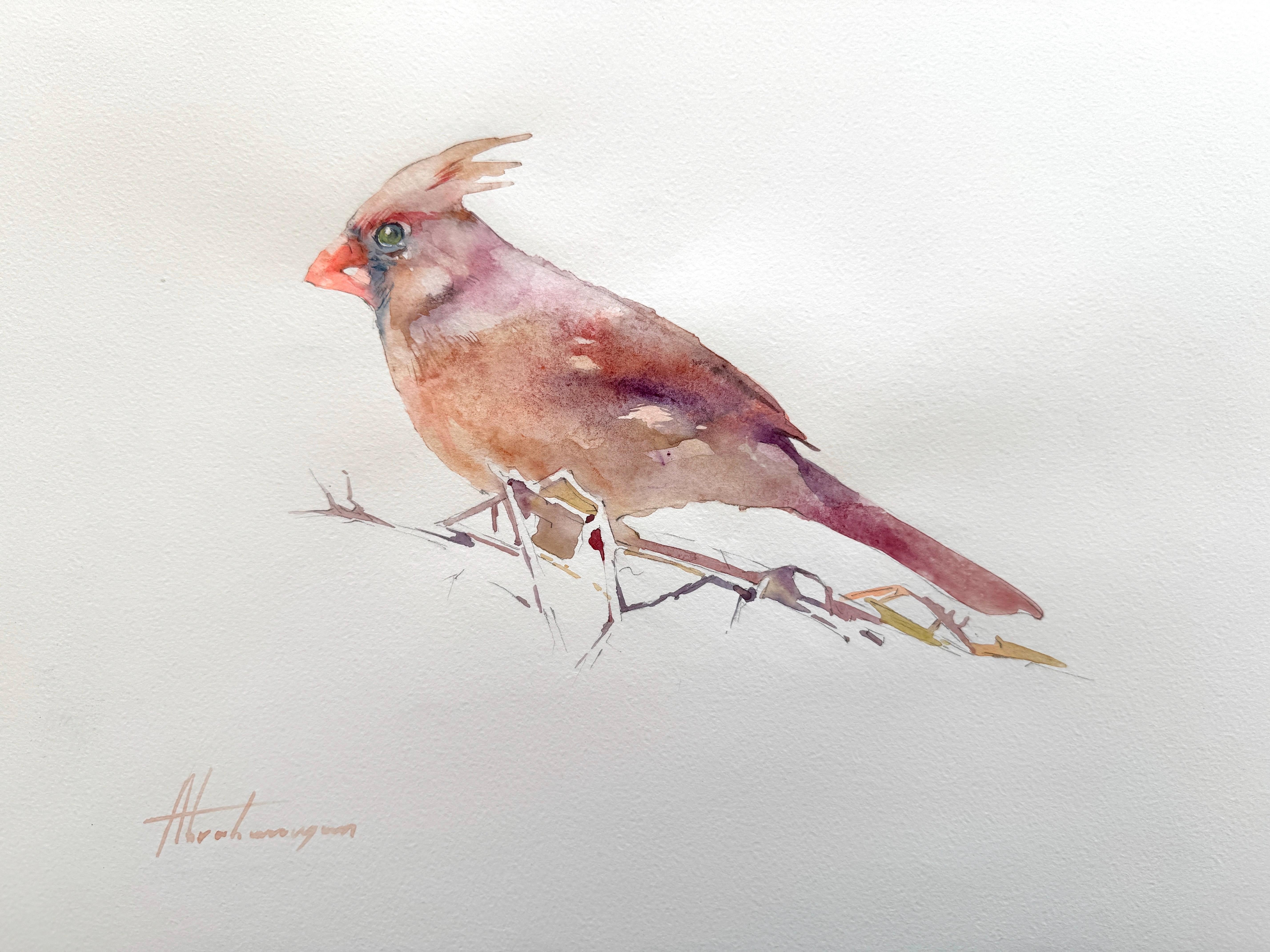 Animal Art de Artyom Abrahamyan - Pájaro cardenal Acuarela sobre papel Pintura hecha a mano, Única en su especie