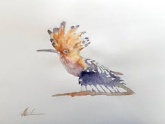 Wiedehopf Vogel Aquarell auf Papier Handgemachte Malerei, One of a Kind