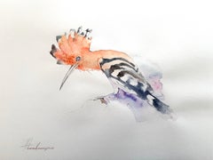 Wiedehopf Vogel Aquarell auf Papier Handgemachte Malerei, One of a Kind