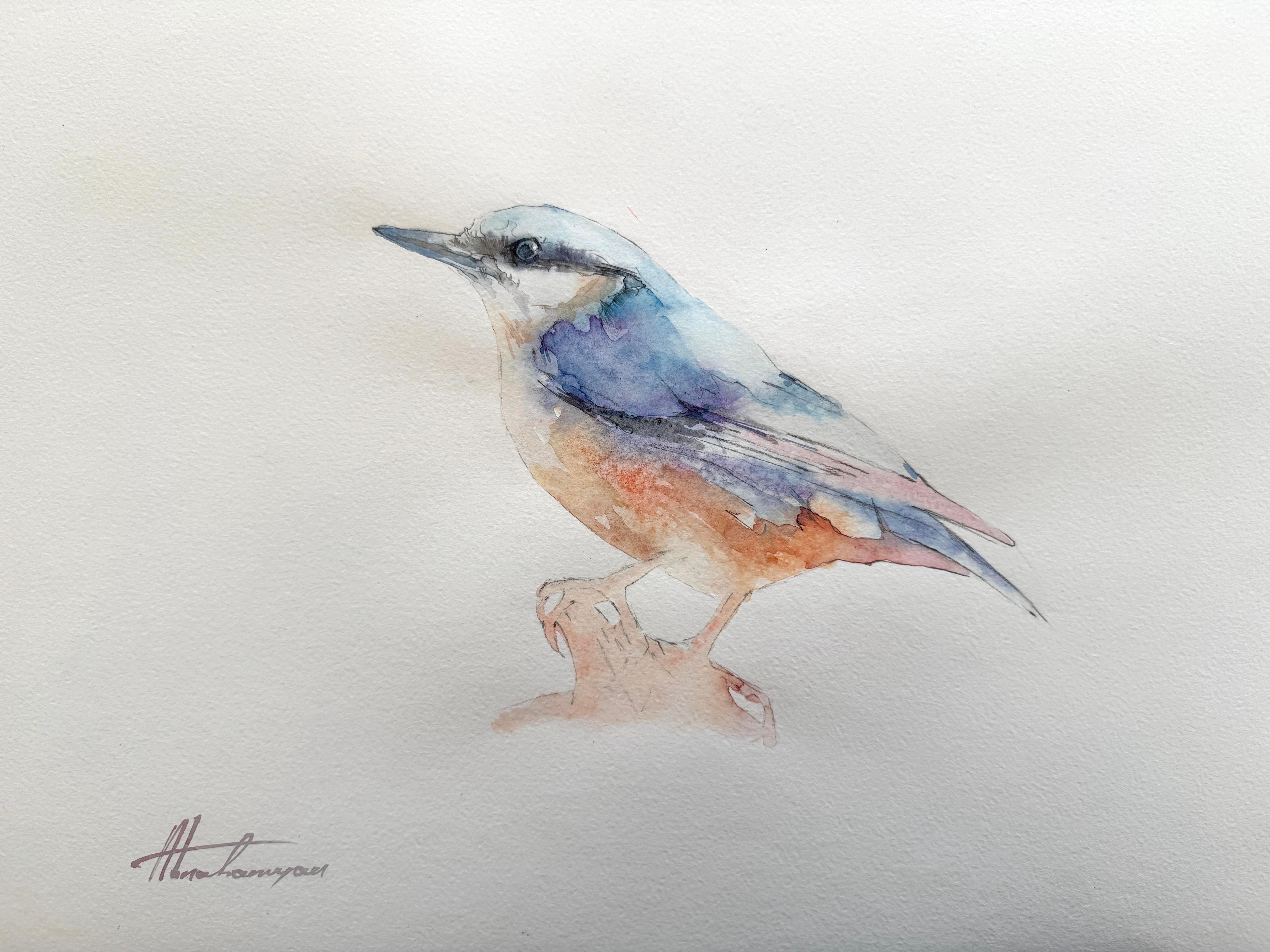 Kingfisher Bird Watercolor on Paper Handmade Painting, One of a Kind