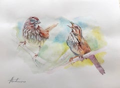 Birds Watercolor on Paper Handmade Painting, One of a Kind
