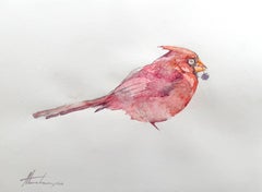 Aquarelle sur papier - Peinture faite à la main - Oiseau Cardinal, unique en son genre