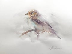 Aquarelle sur papier d'un oiseau violet, une peinture faite à la main, unique en son genre