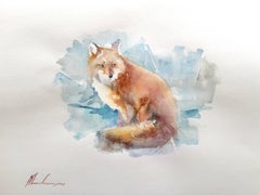 Fox Animal Watercolor on Paper Handmade Painting, One of a Kind