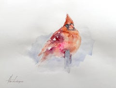 Cardinal Bird Watercolor on Paper Handmade Painting, One of a Kind