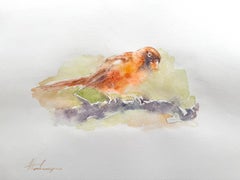 Cardinal Bird Watercolor on Paper Handmade Painting, One of a Kind