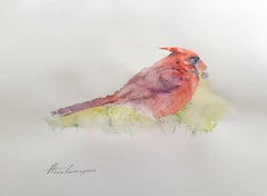 Aquarelle sur papier - Peinture faite à la main - Oiseau Cardinal, unique en son genre
