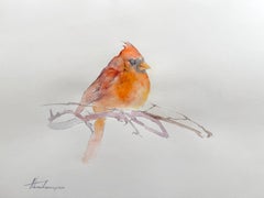Aquarelle sur papier - Peinture faite à la main - Oiseau Cardinal, unique en son genre