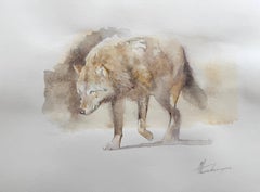 Loup Animal Aquarelle sur papier Peinture faite à la main, Unique en son genre