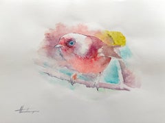 Pink Bird Watercolor on Paper Handmade Painting, One of a Kind