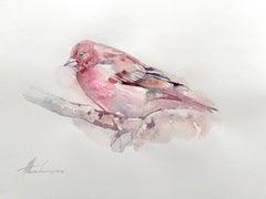 Lilac Bird Watercolor on Paper Handmade Painting, One of a Kind