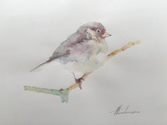 Rose-finch Bird Watercolor on Paper Handmade Painting, One of a Kind