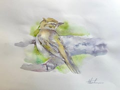 Oiseau jaune Aquarelle sur papier Peinture faite à la main, unique en son genre