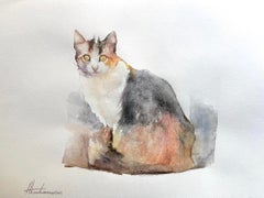 Katze Tier Aquarell auf Papier Handgemachte Malerei, One of a Kind
